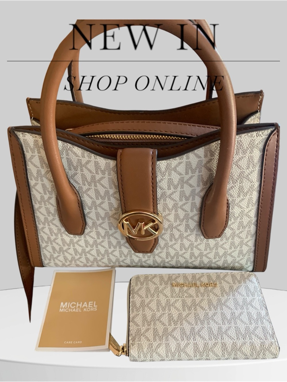 Michael Kors Jet Set Logo Cossbody Satchel in and card holder Vanilla/Acorn